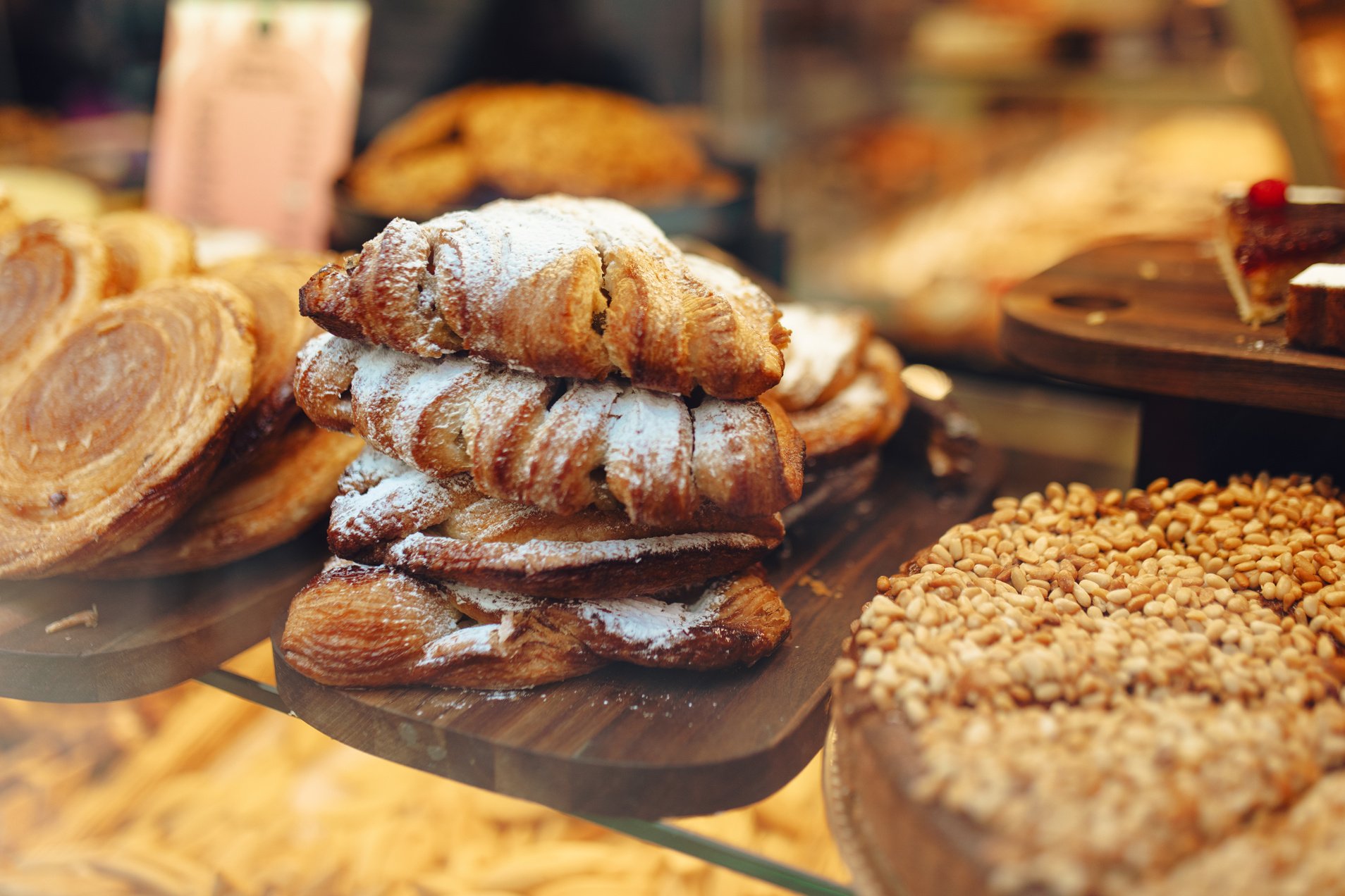 French Pastries in a Display Cabinet